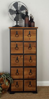 Harper & Willow 10-Drawer Rustic Wood Cabinet with Iron O-Ring Handles, 19 in. x 45 in.