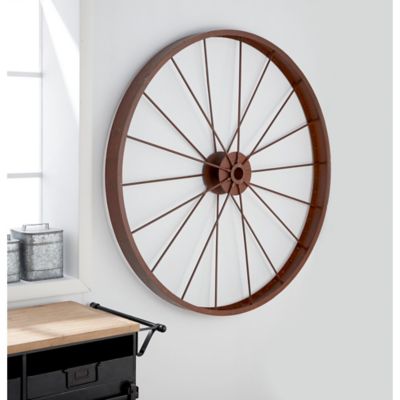 Harper & Willow 43 in. Indoor/Outdoor Large Red Metal Wheel Wall Decor