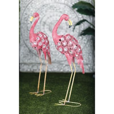 Harper & Willow 10 in. x 38 in. Tall Pink Metal Flamingo Decorative Statue with Rhinestone Gem Wings, 74881