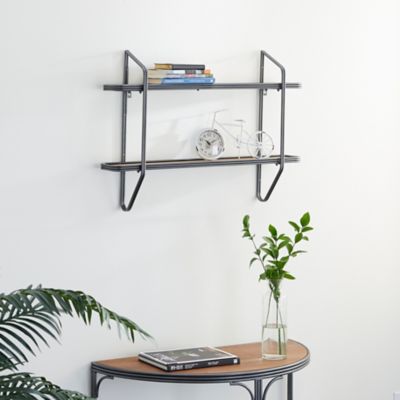 Harper & Willow Black Metal and Wood Industrial Wall Shelves, 23" x 32" x 6"