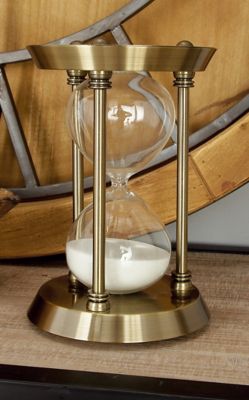 Image showing  Antique Style Metal Hourglass with White Sand 30-Minute Timer, 6 in. x 9 in., Gold