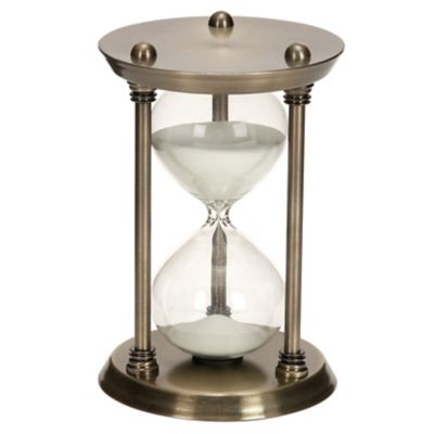 Image showing  Antique Style Metal Hourglass with White Sand 30-Minute Timer, 6 in. x 9 in., Gold