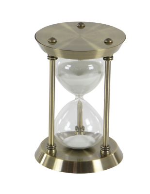 Image showing  Antique Style Metal Hourglass with White Sand 30-Minute Timer, 6 in. x 9 in., Gold