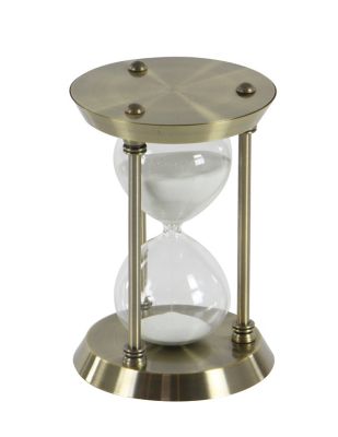 Image showing  Antique Style Metal Hourglass with White Sand 30-Minute Timer, 6 in. x 9 in., Gold