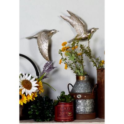 Harper & Willow Metallic Silver Flying Bird Sculptures Wall Decor, 10 in., 9 in., 9 in., 3 pc.
