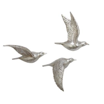 Image showing  Metallic Silver Flying Bird Sculptures Wall Decor, 3 pc.