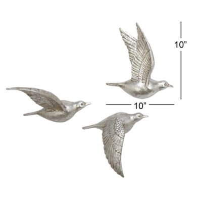 Image showing 6 th Harper & Willow Metallic Silver Flying Bird Sculptures Wall Decor, 3 pc.