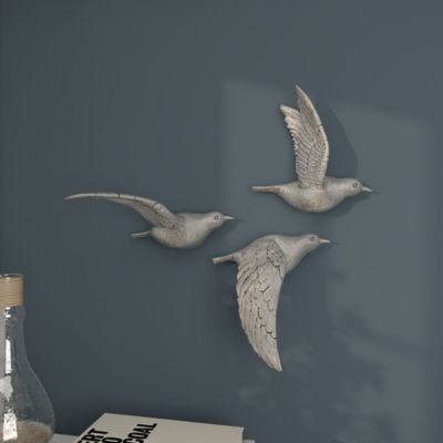 Image showing 8 th Harper & Willow Metallic Silver Flying Bird Sculptures Wall Decor, 3 pc.