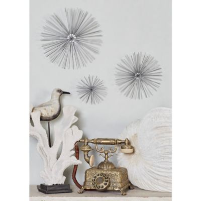 Harper & Willow Contemporary Style 3-D Round Silver Metal Starburst Wall Decor Sculptures, 3 pc.