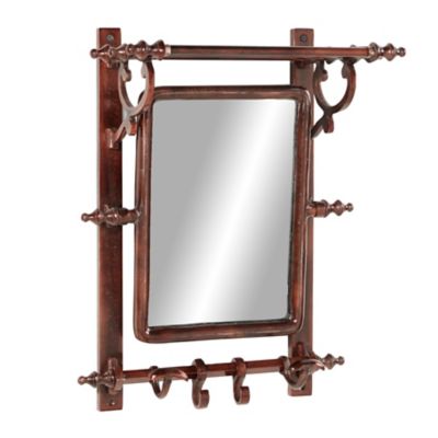 Image showing  Copper Bathroom Wall Rack with Hooks and Rectangular Mirror, 15 in. x 20 in.