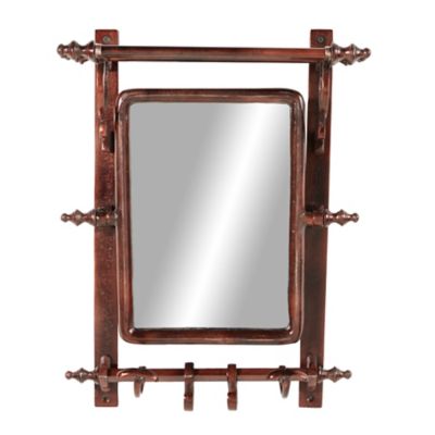 Image showing  Copper Bathroom Wall Rack with Hooks and Rectangular Mirror, 15 in. x 20 in.