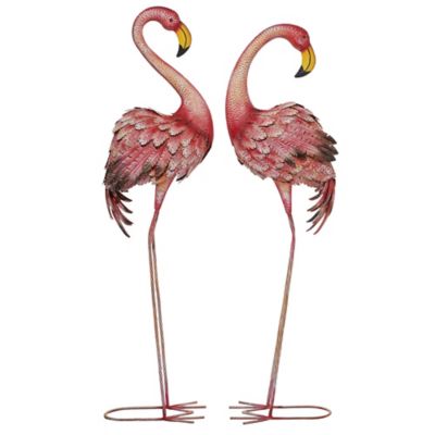 Image showing  Tall Pink Metal Flamingo Decorative Garden Statues, 51 in., 54 in., 2-Pack, 91455