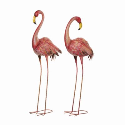 Image showing  Tall Pink Metal Flamingo Decorative Garden Statues, 51 in., 54 in., 2-Pack, 91455
