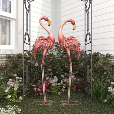 Image showing 9 th Harper & Willow Tall Pink Metal Flamingo Decorative Garden Statues, 51 in., 54 in., 2-Pack, 91455