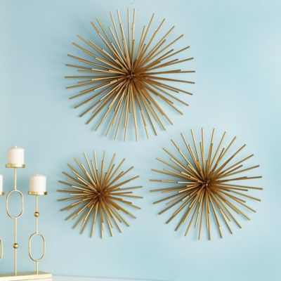 Harper & Willow Gold Metal 3D Starburst Wall Decor Set of 3 16", 20", 24"D