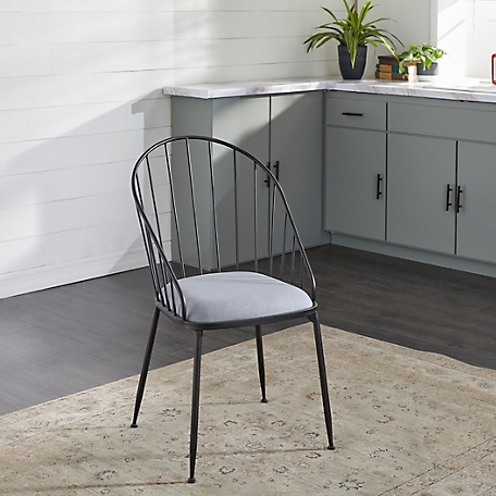 Harper & Willow Black Metal Dining Chair with Gray Cushion Seat, 21 in. x 37 in.