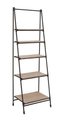 Image showing  24 in. x 72 in. 5-Tier Wood and Metal Ladder Shelf