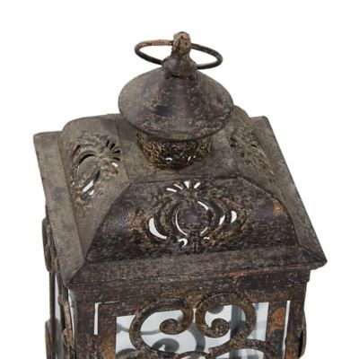 Image showing  Rectangle Brown Metal and Glass Votive Lanterns, 9 x 9 x 20 Inch, 7 x 7 x 15 Inch, Set of 2, 52949