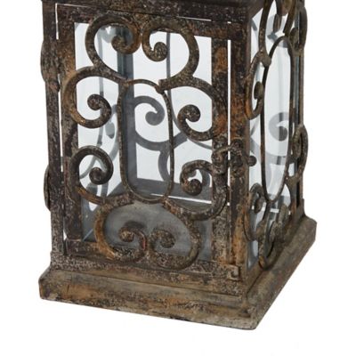Image showing  Rectangle Brown Metal and Glass Votive Lanterns, 9 x 9 x 20 Inch, 7 x 7 x 15 Inch, Set of 2, 52949