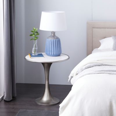 Harper & Willow Round Marble Accent Table with Metal Base, Silver