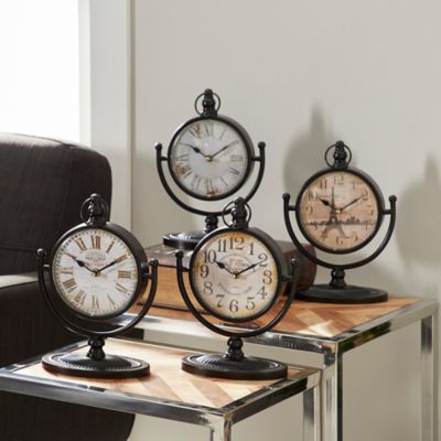 Harper & Willow Vintage Style Round Black Table Clocks, 8 in. x 12 in. x 5 in. W, 1.12 lb., 4 pc.