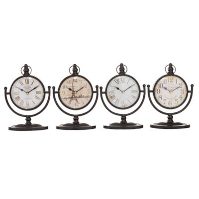 Image showing  Vintage Style Round Black Table Clocks, 8 in. x 12 in. x 5 in. W, 1.12 lb., 4 pc.