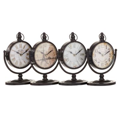 Image showing  Vintage Style Round Black Table Clocks, 8 in. x 12 in. x 5 in. W, 1.12 lb., 4 pc.
