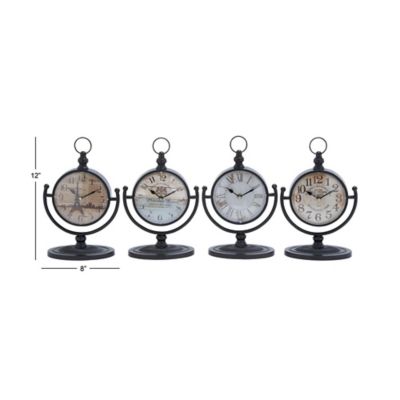 Image showing 9 th Harper & Willow Vintage Style Round Black Table Clocks, 8 in. x 12 in. x 5 in. W, 1.12 lb., 4 pc.