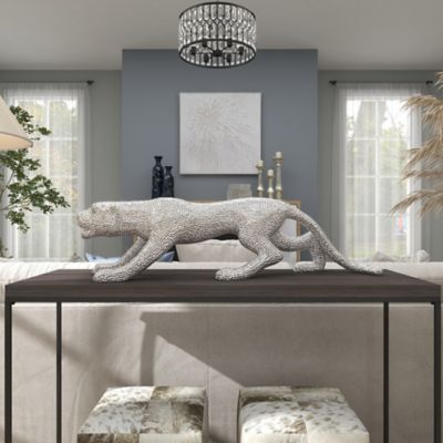Harper & Willow X-Large Metallic Silver Rhinestone Leopard Figurine Floor Decor with Large Rhinestone Eyes, 42 in. x 11 in.