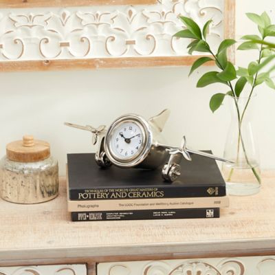 Harper & Willow Airplane Aluminum Table Clock, 15.75 in. x 6 in., Silver