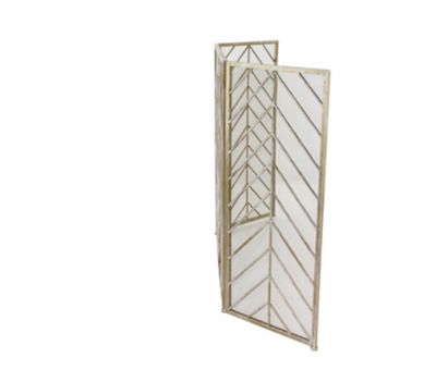Image showing  52 in. x 31 in. Metal Folding Mesh Netting 3-Panel Geometric Fireplace Screen with Chevron Pattern, Gold