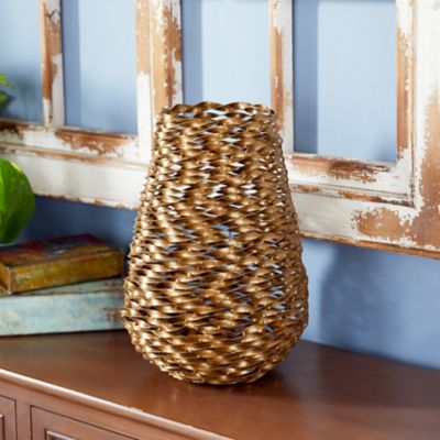 Harper & Willow Modern Style Large Round Twisted Gold Metal Vase, 8 in. x 12 in.