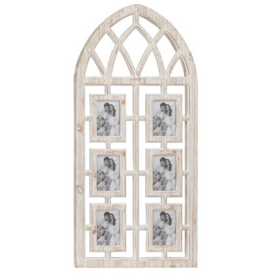 Image showing  19 in. x 41 in. Cathedral Wood Photo Collage Picture Frame, 6 Photo Holders, White Wash