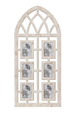 Image showing  19 in. x 41 in. Cathedral Wood Photo Collage Picture Frame, 6 Photo Holders, White Wash