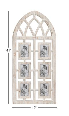 Image showing  19 in. x 41 in. Cathedral Wood Photo Collage Picture Frame, 6 Photo Holders, White Wash