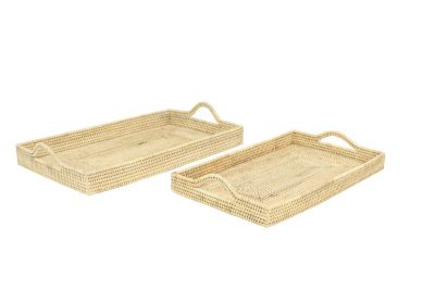 Image showing  Light Brown Rattan Tray Set, 23 in., 26 in., 2 pc.