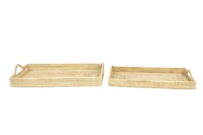 Image showing  Light Brown Rattan Tray Set, 23 in., 26 in., 2 pc.