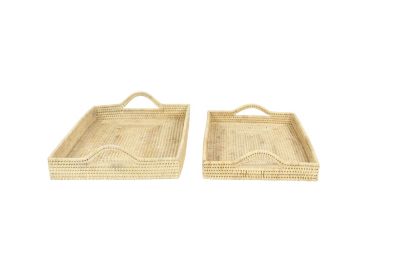 Image showing  Light Brown Rattan Tray Set, 23 in., 26 in., 2 pc.
