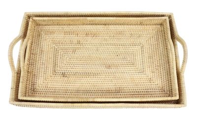 Image showing  Light Brown Rattan Tray Set, 23 in., 26 in., 2 pc.
