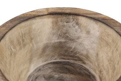 Image showing  Round Decorative Hand-Carved Wood Bowl with Tribal Design, Brown/White, Large, 15.5 in. x 7 in.