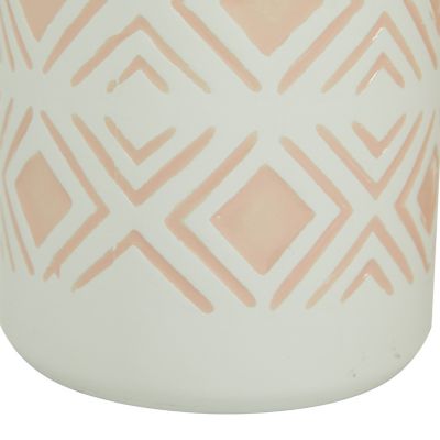 Image showing  2 pc. Round Pink and White Geometric Textured Patterned Ceramic Vase Set, 7.5 in., 9.75 in.
