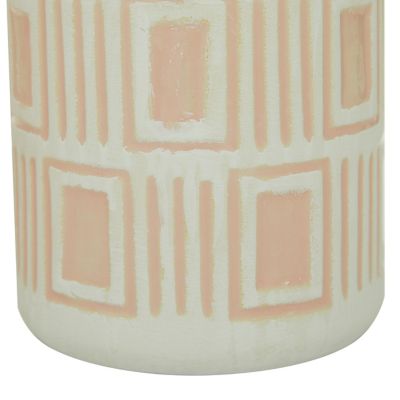 Image showing  2 pc. Round Pink and White Geometric Textured Patterned Ceramic Vase Set, 7.5 in., 9.75 in.