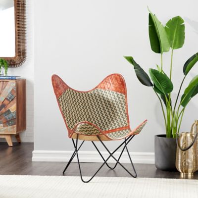 Harper & Willow Foldable Printed Cotton and Leather Fabric Butterfly Chair, Metal Base, 30 in. x 37 in.