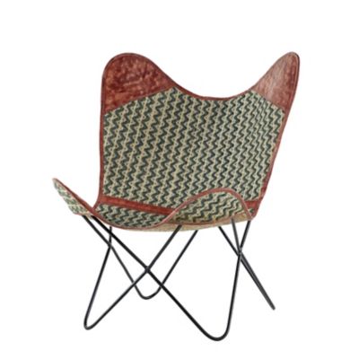 Image showing  Foldable Printed Cotton and Leather Fabric Butterfly Chair, Metal Base, 30 in. x 37 in.