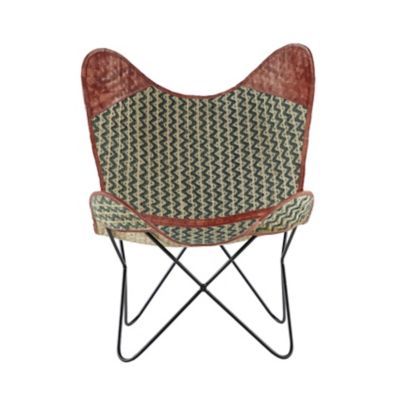 Image showing  Foldable Printed Cotton and Leather Fabric Butterfly Chair, Metal Base, 30 in. x 37 in.