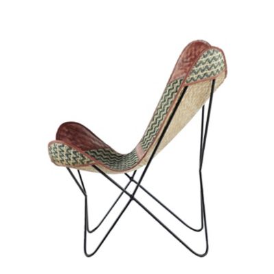 Image showing  Foldable Printed Cotton and Leather Fabric Butterfly Chair, Metal Base, 30 in. x 37 in.
