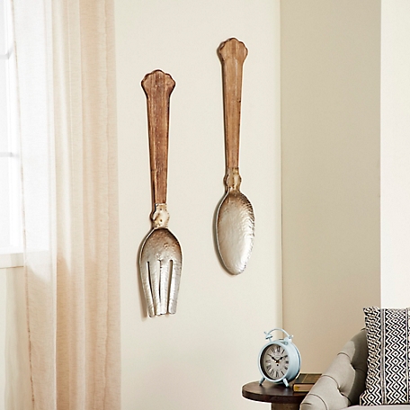 Harper & Willow Oversize Wood and Metal Utensil Wall Decor Set, 8 in. x 38 in. Each, 2 pc.