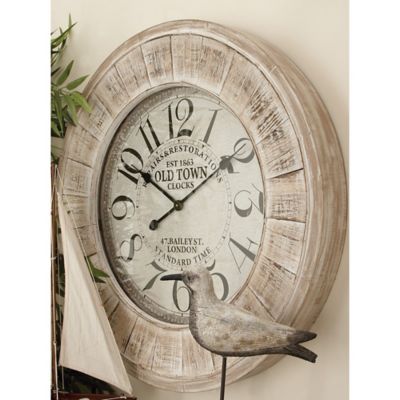 Harper & Willow 31 in. x 31 in. Olt Town Large Round Wood Wall Clock
