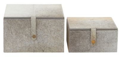 Image showing  Rectangular White and Gray Animal Hide Decorative Box Set, Assorted, 2 pc.