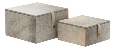 Image showing  Rectangular White and Gray Animal Hide Decorative Box Set, Assorted, 2 pc.